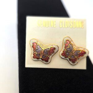 Vintage Butterfly Cloisonne Enamel Earrings with posts